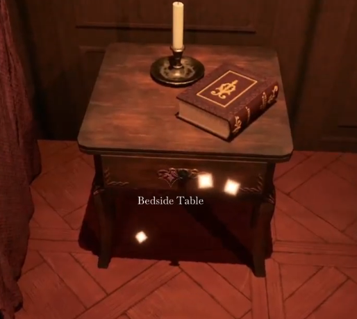 A table with particles indicating that the table is interactable.